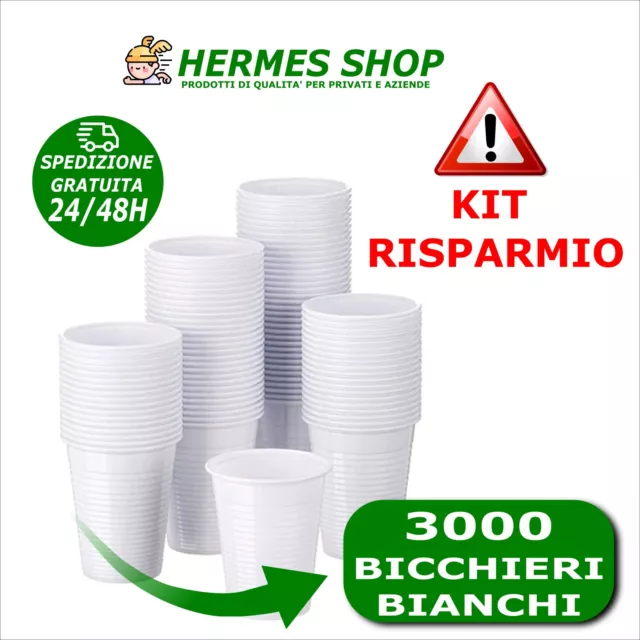 3000 Bicchieri in Plastica Monouso per Alimenti 200cc BIANCHI per Acqua 200ml