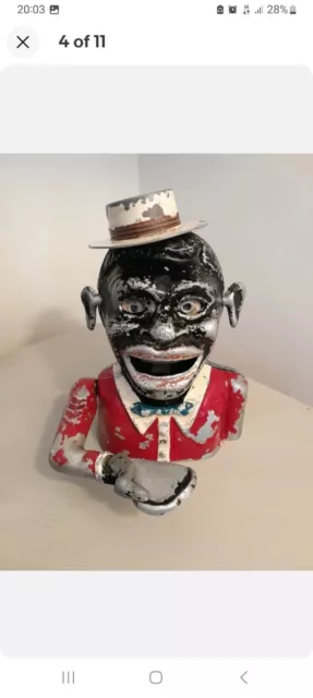 Antique Starkie's Boy Money Box Articulated Arm Pat 32537 Reg No 844290 Burnley