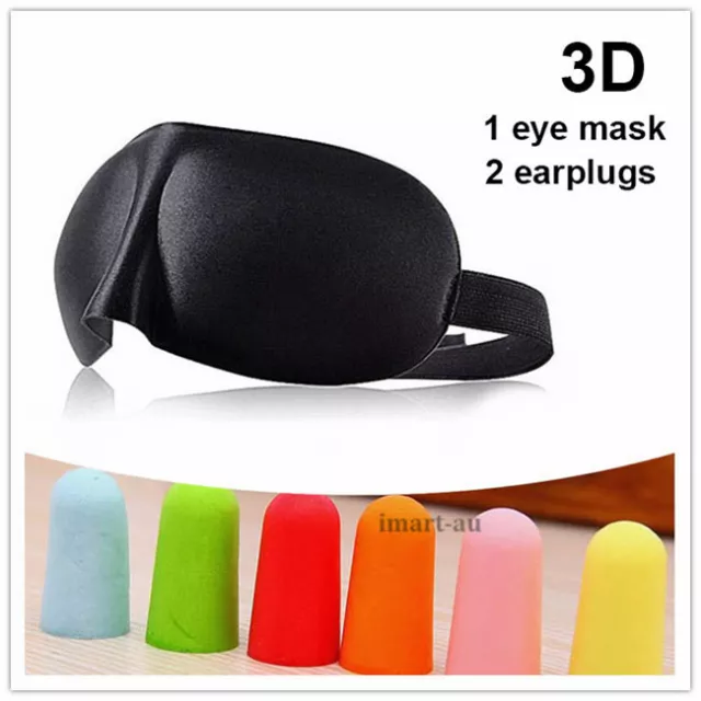 3D black Sleeping Eye Mask Blindfold Earplugs Shade Test Relax Sleep Cover Light