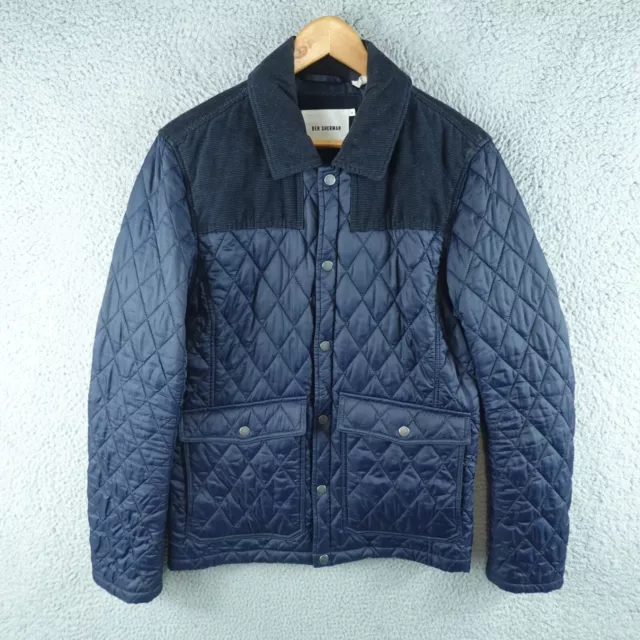 Ben Sherman Mens Jacket Medium Blue Puffer Snap Button Navy Collared Pocket