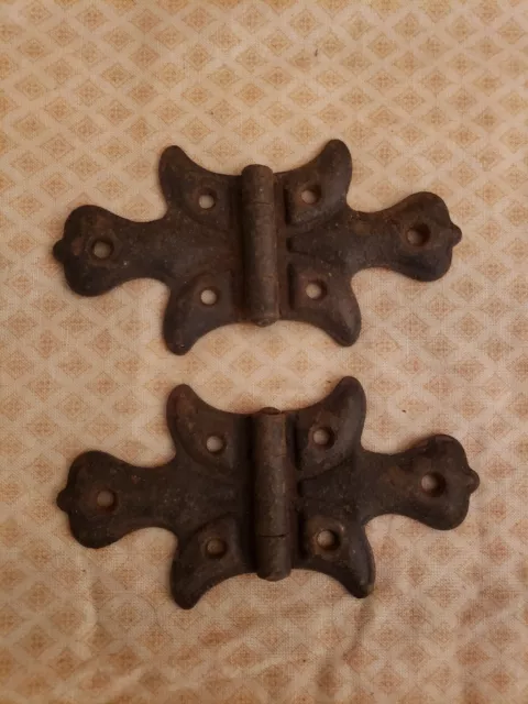 Pair Salvage Vintage Butterfly Hinges Steel Heavy Cabinet Furniture Hardware