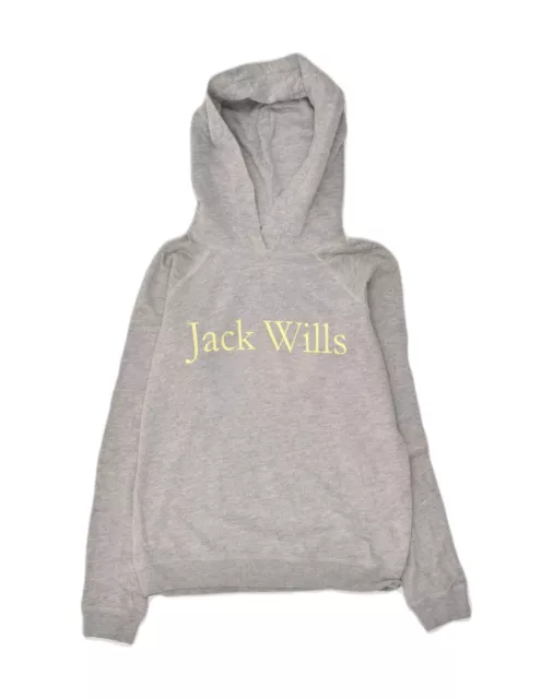 JACK WILLS Womens Loose Fit Graphic Hoodie Jumper UK 6 XS Grey Cotton AG14