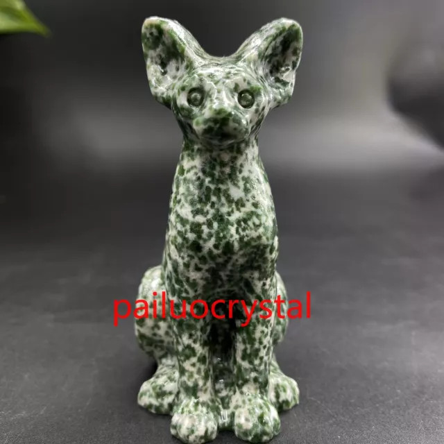 1pc Natural Qinghai Jade Hairless cat Quartz Crystal Skull Carved Figurines 3"