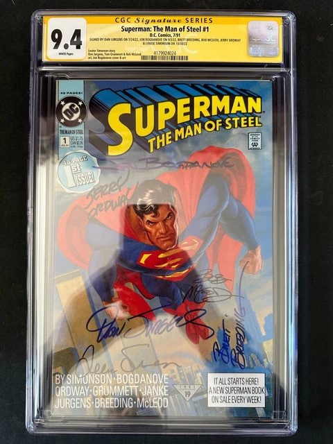 Superman The Man of Steel #1 CGC SS 9.4 Signed x6 Simonson/Breeding/Jurgens