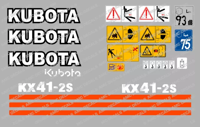 Kubota Kx41-2S Mini Digger Complete Decal Set With Safety Warning Signs