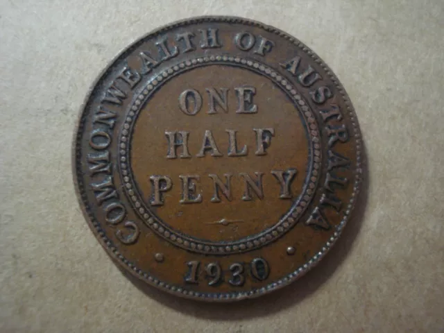 💰Australian 1930 Half Penny Kgv Scarce Date 8 Pearls Coin Kgv 💰