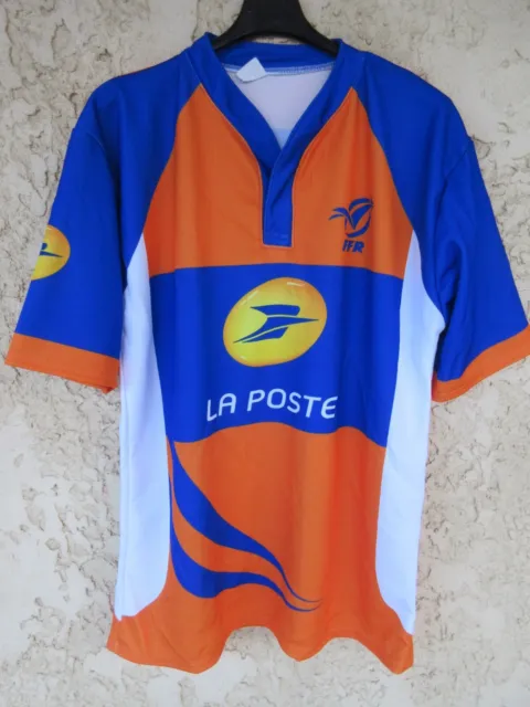Maillot rugby arbitre LA POSTE orange bleu FFR shirt XL
