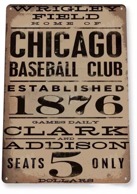 Chicago Cubs Tin Sign Wrigley Field Fly The W 1876 Stadium Baseball Seat Harry