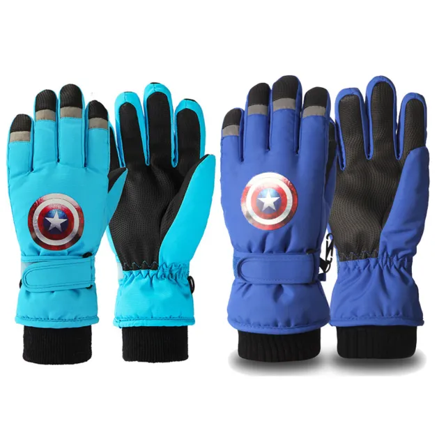 Kids Ski Gloves Boys Captain America Winter Waterproof Warm Snow Gloves Mittens