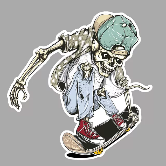 Sticker skate tête de mort feu