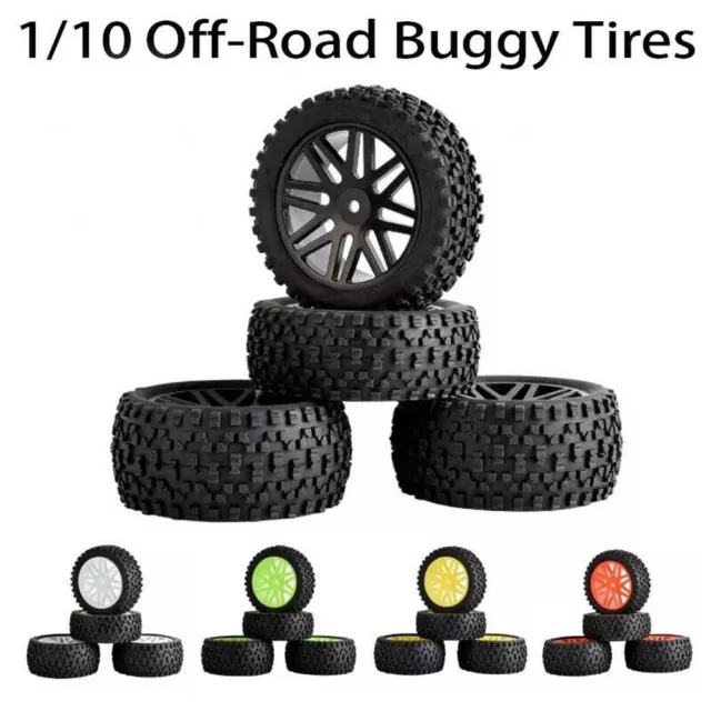 4PCS 1/10 Scale RC Car Buggy Tyres and Wheels Rim  for HSP HPI Off Road RC Car