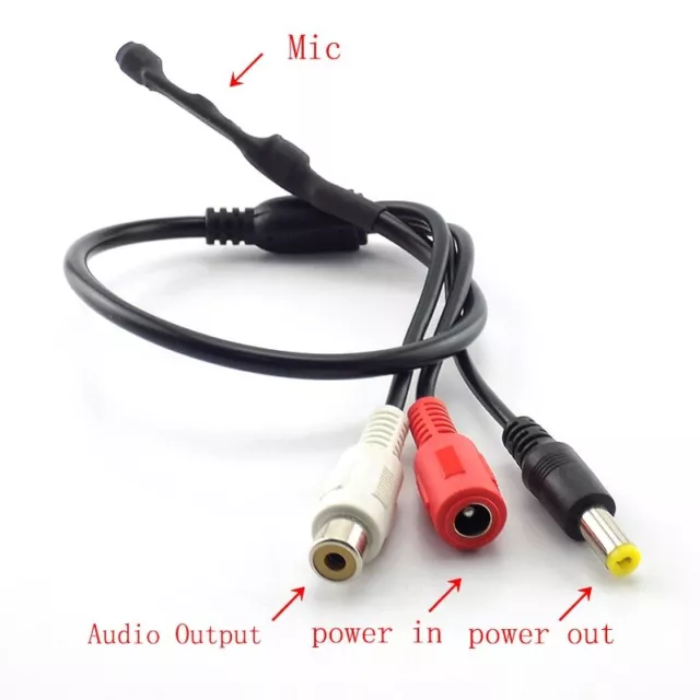 Mic Audio CCTV Microphone adapter cable 12V DC Sound for Security DVR Camera