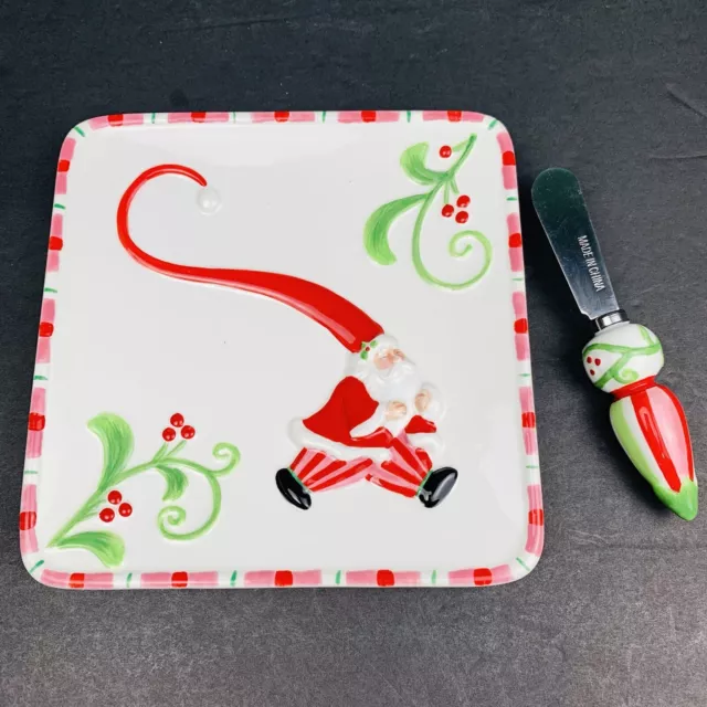 Fitz and Floyd Santa Mingle Jingle Snack Cheese Plate with Spreader