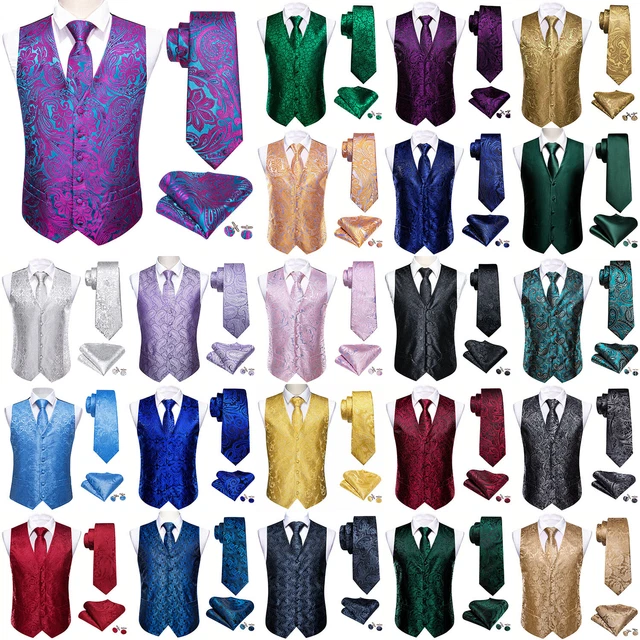 Mens Paisley Waistcoat Casual Wedding Vest Silk Tie Set Casual Formal Tops Suit