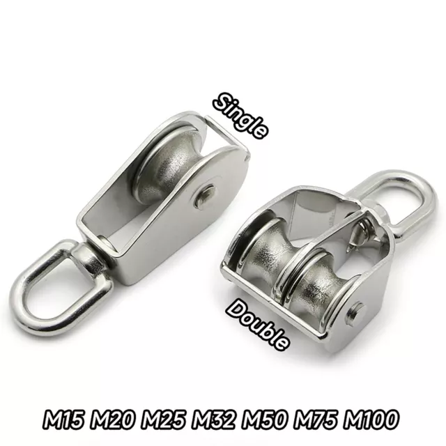 Single Double Sheave Rope Pully Lifting Wheel A2 Stainless Steel M15 M20 to M100 3