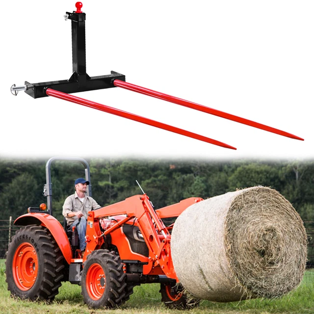 49" 3000 lbs Hay Bale Spear Stabilizers Category 1 Tractor 3 Point Attachment