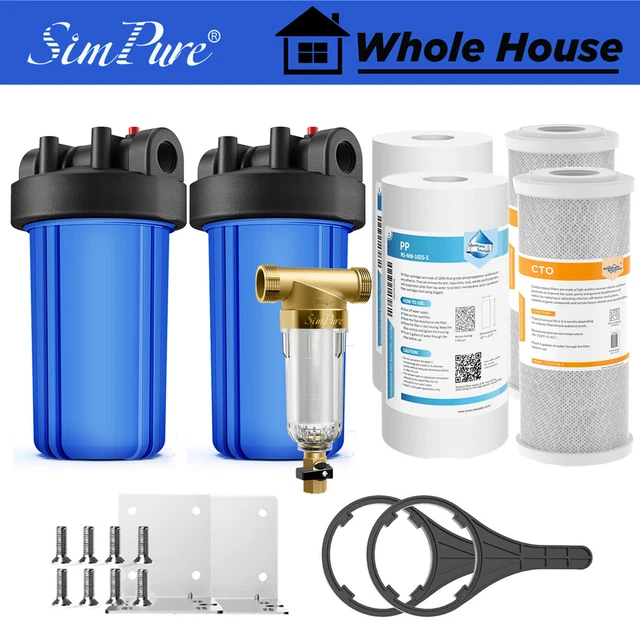 SimPure 3-Stage 10-Inch Whole House Water Filter Housing System - 2x PP Sediment & 1x CTO Carbon Block For Cleaner, Great-Tasting Water Everywhere