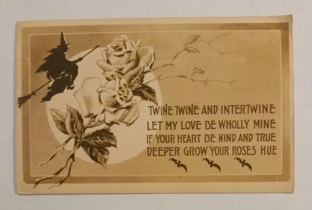 Antique Vntg Sepia Halloween Postcard, Gibson Art Co 1910, Witch, Rose Unposted