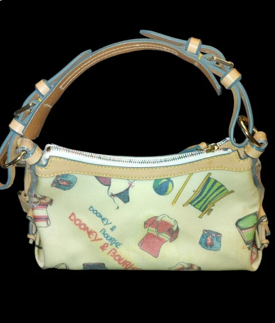 Vtg Dooney&Bourke Purse Pink Multi Color Beach Icons Handbag