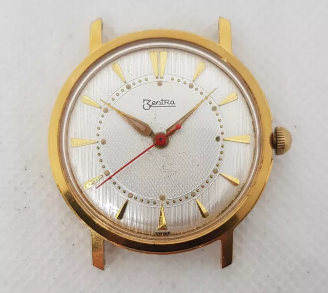 1960s Zentra Watch Mens Mechanical Cal ETA 1080 Swiss Gold Plated Running Fast