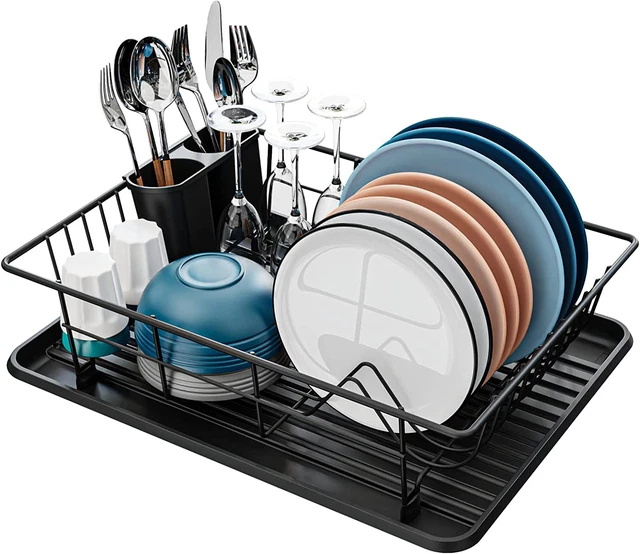 Dish Drying Rack, Small Dish Rack with Tray Compact Drainer 12.05 x 16.4W x 4.3H