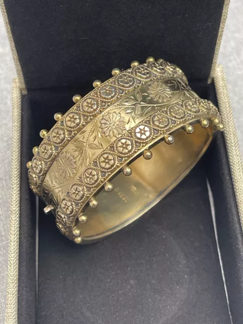 Beautiful Victorian Aesthetic Sterling Silver Gold Wash Bangle Late 1800s RJD