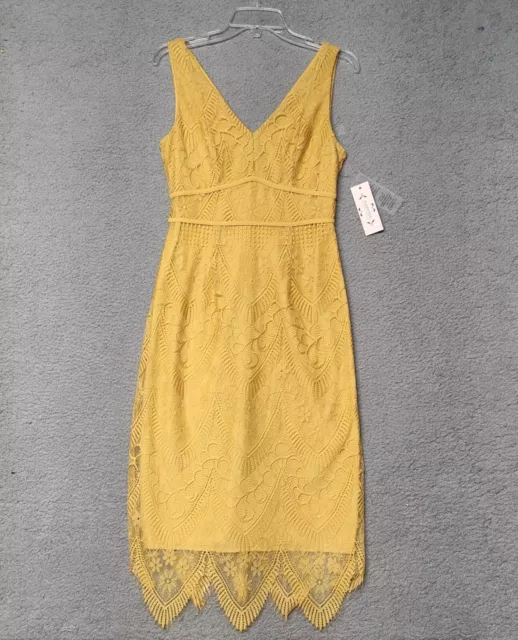 Nanette Lepore Womens Scallop Lace Midi Party/Cocktail Dress Size 2 Yellow