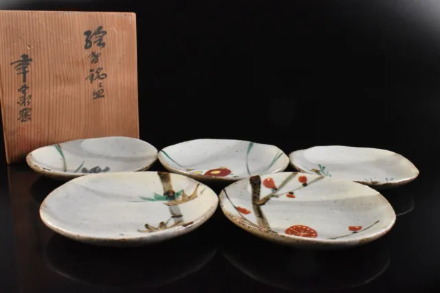 F2345: Japanese Seto-ware Colored SERVING PLATE/dish, Kobei made w/signed box