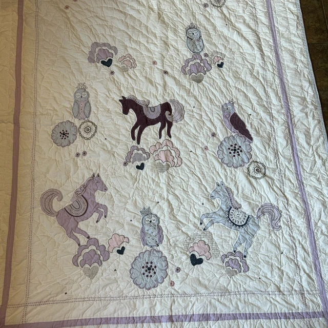 Cerámica Granero Niños Edredón Aire Caballos Completos Búhos 68x86 Púrpura Reversible Lunares
