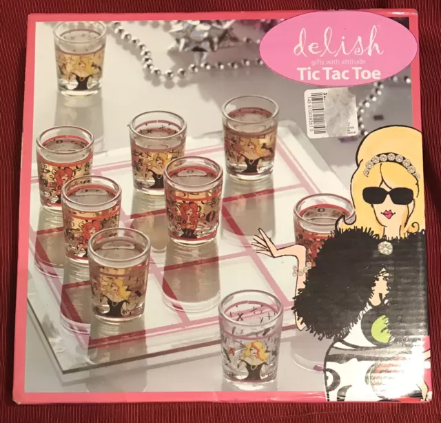 Delish Tic Tac Toe Shot Glass Drinking Game Girls Night Out.  NEW Open Box