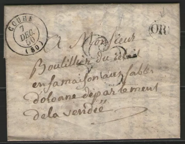 FRANCE:  Vienne / CàD COUHE sur lettre taxée de 1850 + OR (origine BEAUVAIS)