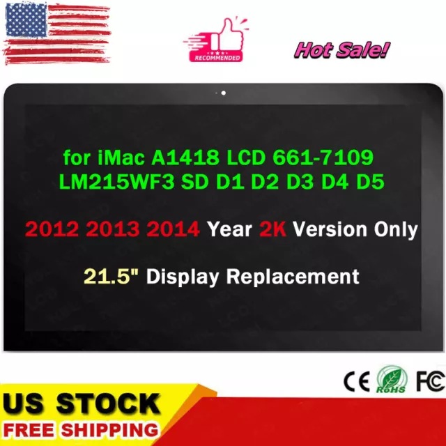 for iMac A1418 screen Display 661-7109 LCD LM215WF3 SD D3 2012 2013 2014 Year 2K