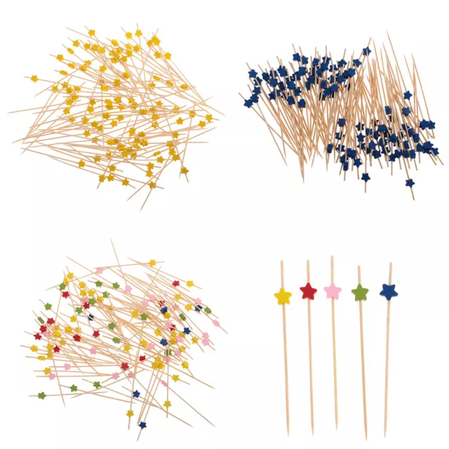 100pc Star Bamboo Cocktail Picks BBQ Bar Food Sticks Disposable Party Toothpicks