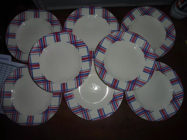 8 assiettes plates en faïence de Choisy HBCM modèle Ecossais + 3 gratuites