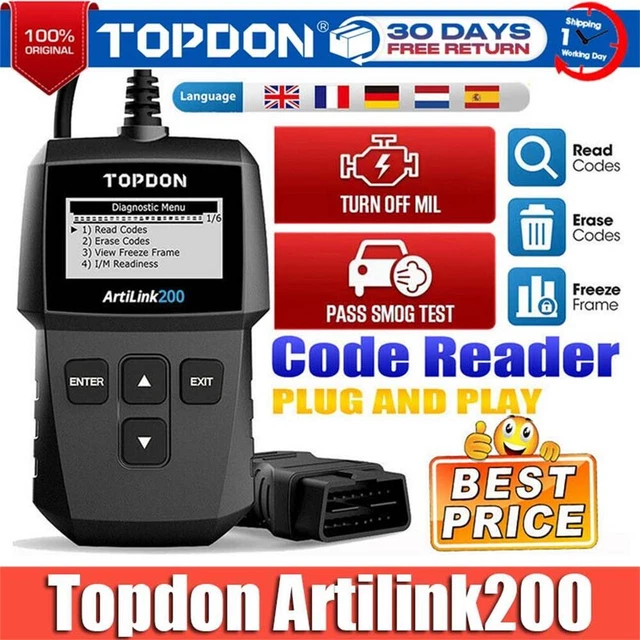 TOPDON AL200 Outil professionnel de diagnostic OBD2 Lecteur de défauts Auto