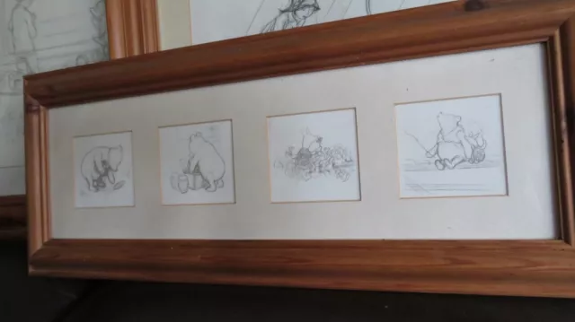 Winnie the Pooh pencil drawings framed reproduction prints X 4