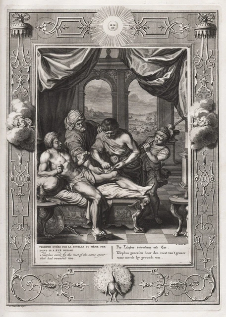 Telephus TELEPHOS TELEPHUS MEDICINE Greek Mythologie mythology engraving Picart ...