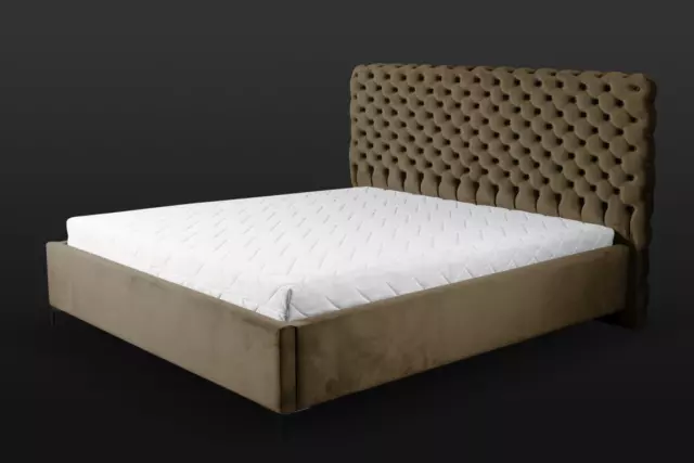 Cama Chesterfield Verde Mueble de Dormitorio Clásico Diseño Tela Elegante