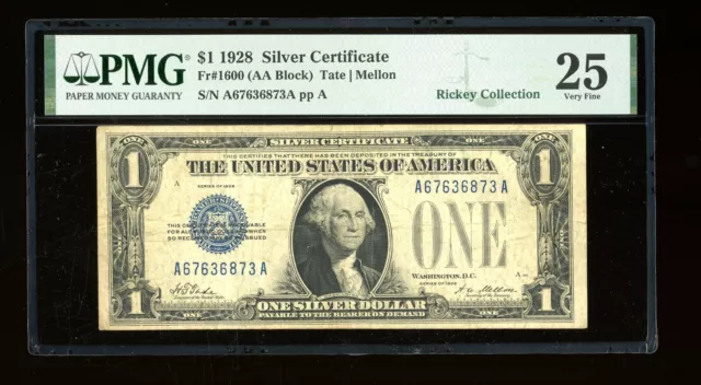 DBR 1928 $1 Silver Fr. 1600 AA Block PMG 25 Serial A67636873A