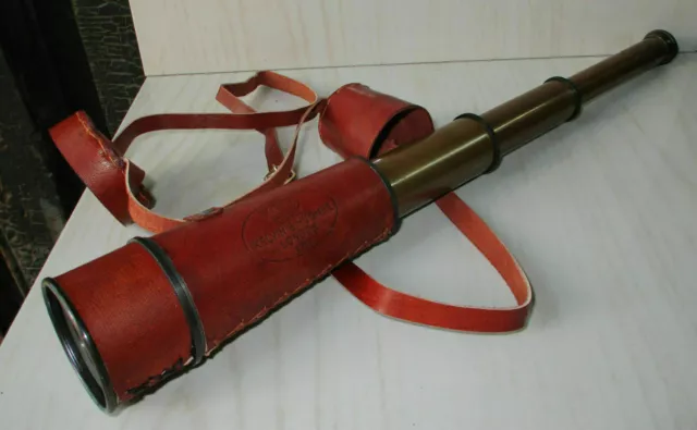 Antik Nautisch Vintage Marine Antik Messing Rot Leder Rahmen Mit Umhang Gürtel