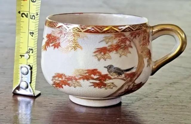 Antique Japanese Satsuma Cup & Saucer Signed Porcelain 3