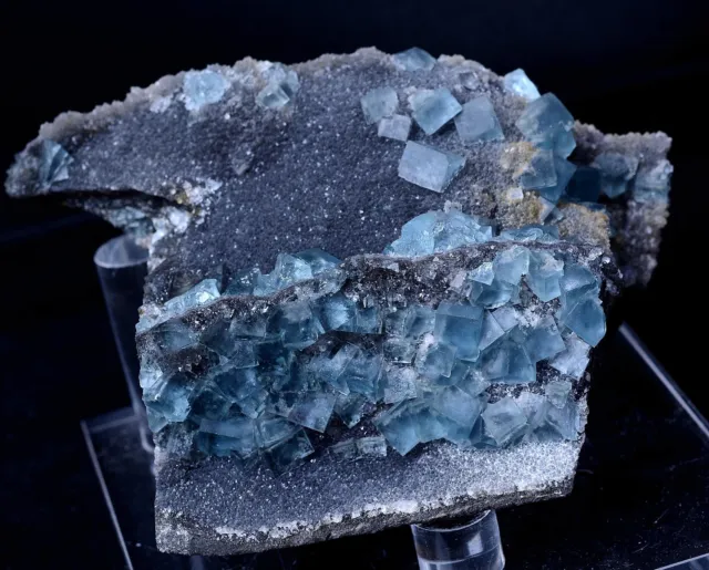665g New Find Transparent Blue Cube Fluorite Crystal Cluster Mineral Specimen