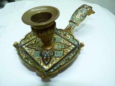 Antique 19C French Brass and Champleve Enamel Night Lamp, 8.2 x 14.7 cm, H 6 cm 2