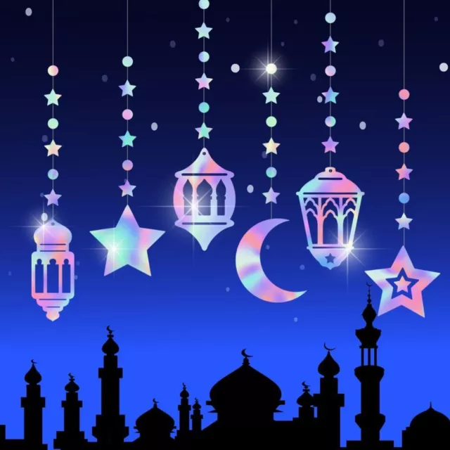 Paper Hanging Decorative  Banner Colorful Iridescent Ramadan Garland