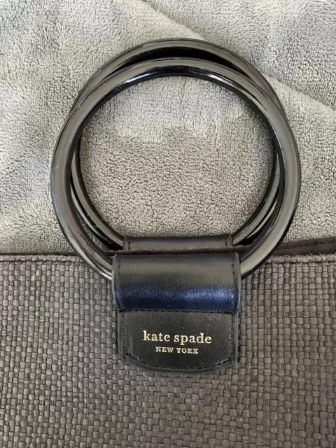 KATE SPADE Woven BLACK Straw-Look TOTE Bag Shopper HOOP Bracelet RING Handle