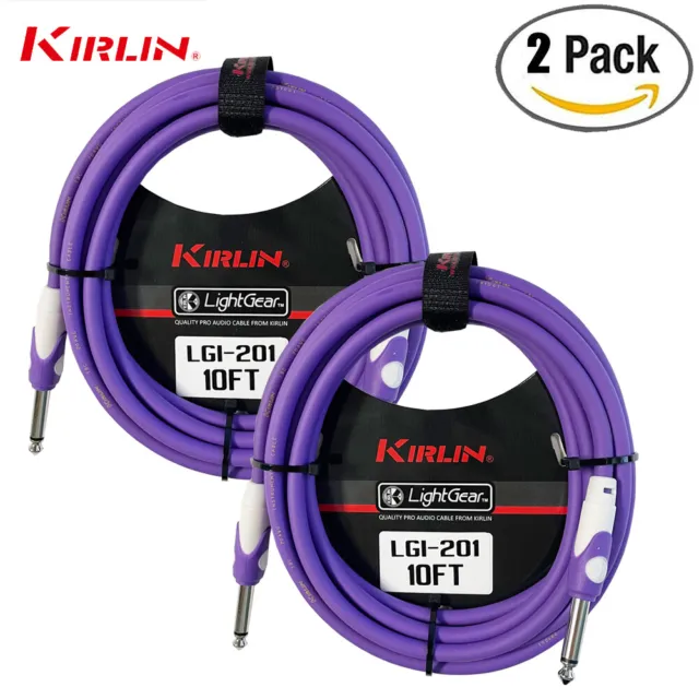 2 PACK Kirlin 10FT Guitar Instrument Patch Cable PURPLE Free Cable Tie 1/4" NEW