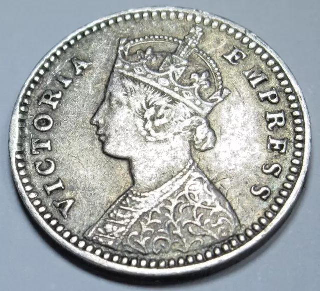 India 1884 Silver Two Anna Genuine British 2 Queen Victoria Antique Coin