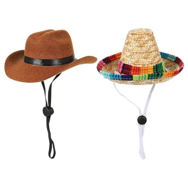 2 piezas Mascota Vaquero Sombrero Gato Fiesta Sombrero Ala ancha Sombrero Vaquero Sombrero