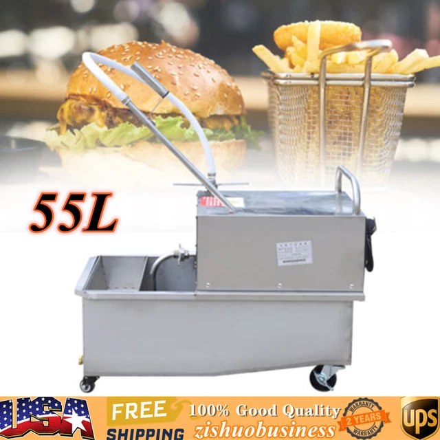 55L Fryer Oil Filter Cart Machine Commercial Cooking Oil Filtration System 550W