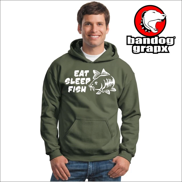 Carpfishing - Felpa Cappuccio Verde Militare - Eat Sleep Fish - Pesca - Carp -